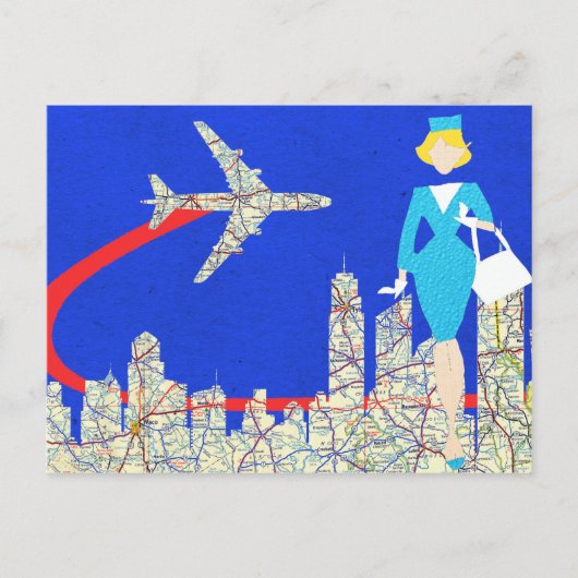 Retro Flight Attendant Postkarte (Vorderseite)