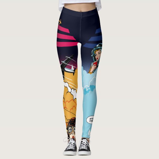 Retro Flight Comic Pop Art Leggings (Vorderseite)