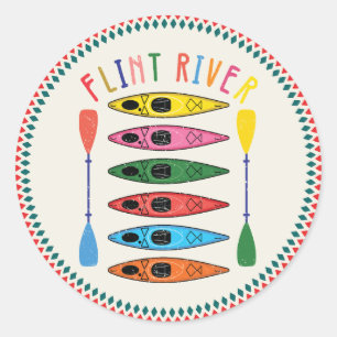 Retro Flint River Kayaking Runder Aufkleber