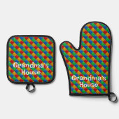 Retro Floor Muster Oven Mitt und Pot Holder Ofenhandschuh & Topflappen-Set (Vorderseite)