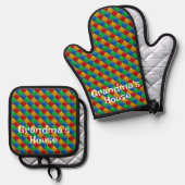 Retro Floor Muster Oven Mitt und Pot Holder Ofenhandschuh & Topflappen-Set (Vorderseite/Rückseite)