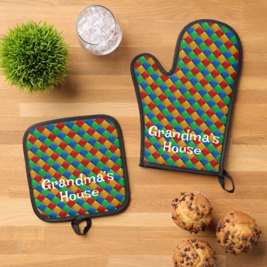 Retro Floor Muster Oven Mitt und Pot Holder Ofenhandschuh & Topflappen-Set (Oben Unten)