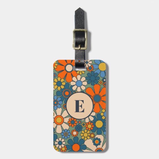 Retro Floral 60er 70er Pattern Groovy und Hübsch Gepäckanhänger (Vorderseite vertikal)