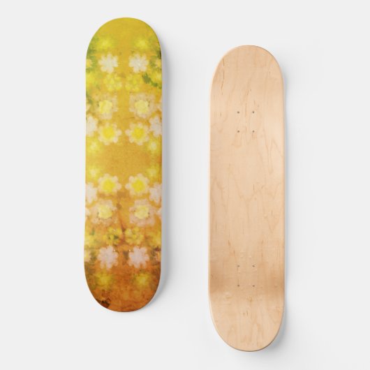 Retro Floral Abstrakt Salty Wasserfarben Muster Skateboard (Vorderseite)