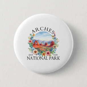 Retro Floral Arches Nationalpark Wandern Camping O Button