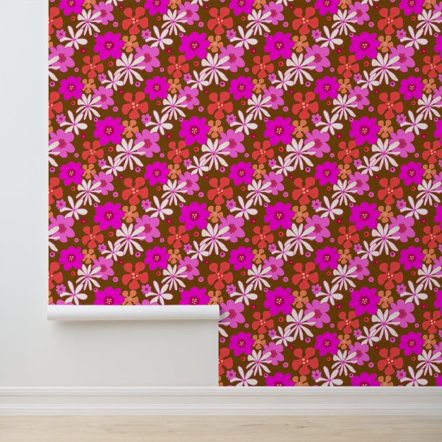 Retro Floral Art Diagonal Pattern Tapete (Anwendung)