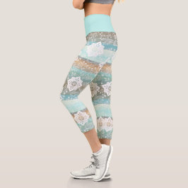 Retro Floral auf Funky Chic Cool Stripes Muster Capri Leggings