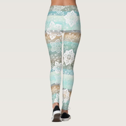 Retro Floral auf Funky Chic Cool Stripes Muster Leggings (Rückseite)