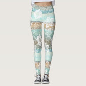 Retro Floral auf Funky Chic Cool Stripes Muster Leggings (Vorderseite)