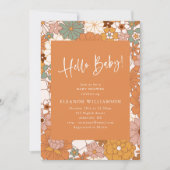 Retro Floral Baby Shower Warm Orange Vintage Fall Einladung (Vorderseite)