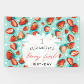 Retro Floral Berry First Strawberry Birthday Banner (Horizontal)