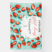 Retro Floral Berry First Strawberry Birthday Banner (Vertikal)