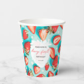 Retro Floral Berry First Strawberry Birthday Pappbecher (Vorderseite)