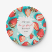 Retro Floral Berry First Strawberry Birthday Pappteller (Vorderseite)