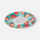 Retro Floral Berry First Strawberry Birthday Pappteller (Schrägansicht)