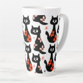 Retro Floral Black Cat (weiß) Milchtasse (Rechte Ecke)