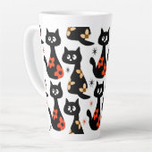 Retro Floral Black Cat (weiß) Milchtasse (Linke Ecke)