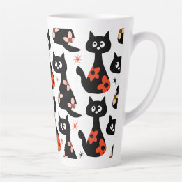 Retro Floral Black Cat (weiß) Milchtasse