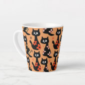 Retro Floral Black Cats (Orange) Latte Tasse (Linke Ecke)
