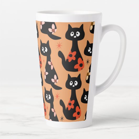 Retro Floral Black Cats (Orange) Milchtasse (Rechts)