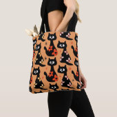 Retro Floral Black Cats (Orange) Tasche (Von Nahem)