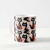 Retro Floral Black Cats (weich beige) Kaffeetasse (Vorderseite Links)