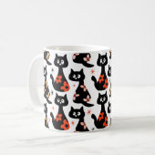 Retro Floral Black Cats (weiß) Kaffeetasse (Vorderseite Links)