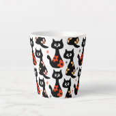 Retro Floral Black Cats (weiß) Latte Tasse (Vorderseite)