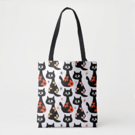 Retro Floral Black Cats (weiß) Tasche
