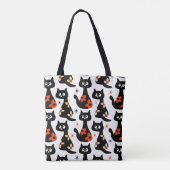 Retro Floral Black Cats (weiß) Tasche (Rückseite)