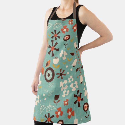 Retro Floral Blau Mitte Jahrhundert Schürze (InSitu)