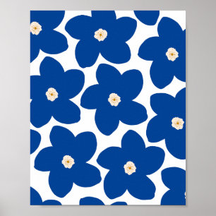 Retro Floral Blau und Weiß Blume Poster