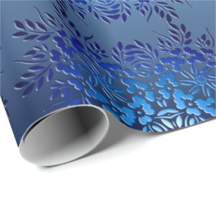 Retro Floral Blau-Verlauf Geschenkpapier