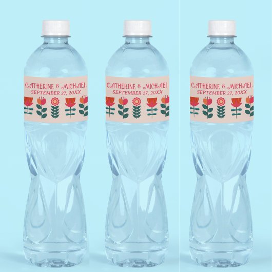 Retro Floral Boho Bright und kühne Hochzeit Wasserflaschenetikett