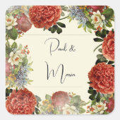 Retro Floral BOHO Einladung Hochzeit Quadratischer Aufkleber (Vorderseite)