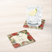 Retro Floral BOHO Einladung Hochzeit Rechteckiger Pappuntersetzer (Vor Ort)