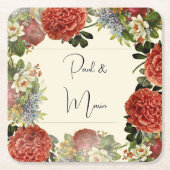 Retro Floral BOHO Einladung Hochzeit Rechteckiger Pappuntersetzer (Vorderseite)