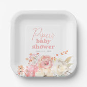 Retro Floral Boho Girl Baby Shower Pappteller (Vorderseite)