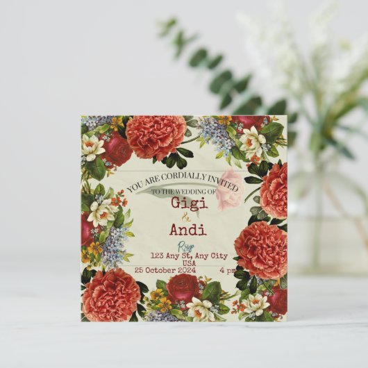 Retro Floral Boho Hochzeit Einladung (Stehend Vorderseite)