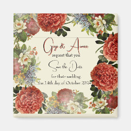 Retro Floral BOHO Wedding Save the Date Magnete Magnet