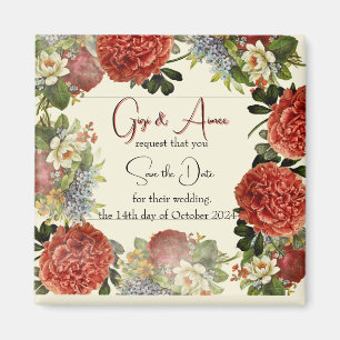 Retro Floral BOHO Wedding Save the Date Magnete Magnet