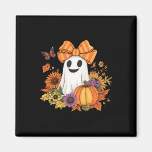 Retro Floral Boo Ghost Pumpkin Bow Halloween Fraue Magnet
