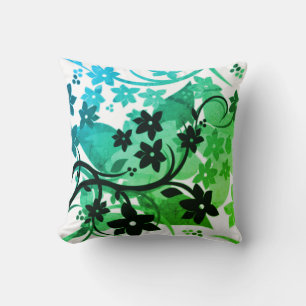 [Retro Floral] Botanisches Grafikdesign in Grüntön Kissen