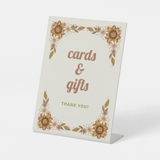 Retro Floral | Brautparty Karten und Geschenke Sockelschild (Vorderseite)