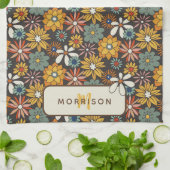 Retro Floral Brown Gold Aquamarin Personalisiert Geschirrtuch (Gefaltet)