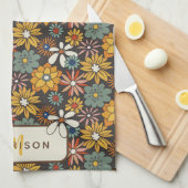 Retro Floral Brown Gold Aquamarin Personalisiert Geschirrtuch (Viertel Falte)