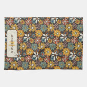 Retro Floral Brown Gold Aquamarin Personalisiert Geschirrtuch (Horizontal)
