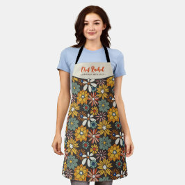 Retro Floral Brown Gold Aquamarin Personalisiert Schürze