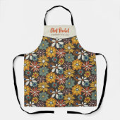 Retro Floral Brown Gold Aquamarin Personalisiert Schürze (Vorderseite)