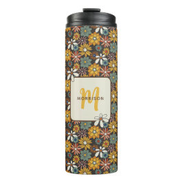 Retro Floral Brown Gold Aquamarin Personalisiert Thermosbecher